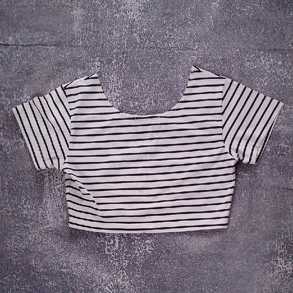 VINTAGE SPICE GIRL STYLE Striped CREAM AND BROWN Crop Top MISS JULI - Picture 3 of 6